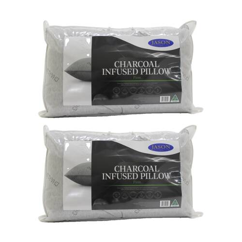 2PK Jason Charcoal Infused Firm Support Pillow W/ Satin Piped Edging Standard