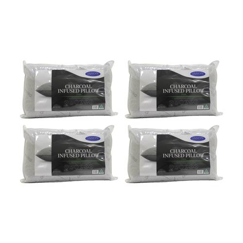 4PK Jason Charcoal Infused Firm Support Pillow W/ Satin Piped Edging Standard