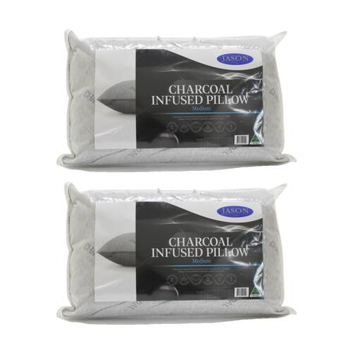 2PK Jason Charcoal Infused Medium Support Pillow W/ Satin Piped Edging Standard