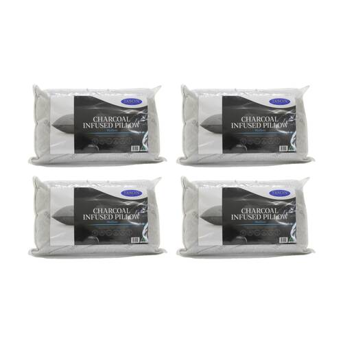 4PK Jason Charcoal Infused Medium Support Pillow W/ Satin Piped Edging Standard