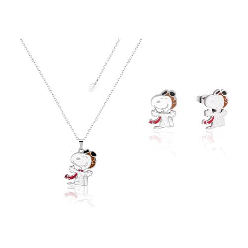 Couture Kingdom Peanuts Silver Snoopy Flying Ace Stud Earrings & Necklace