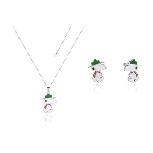 Couture Kingdom Peanuts Silver Snoopy Beagle Scout Stud Earrings & Necklace