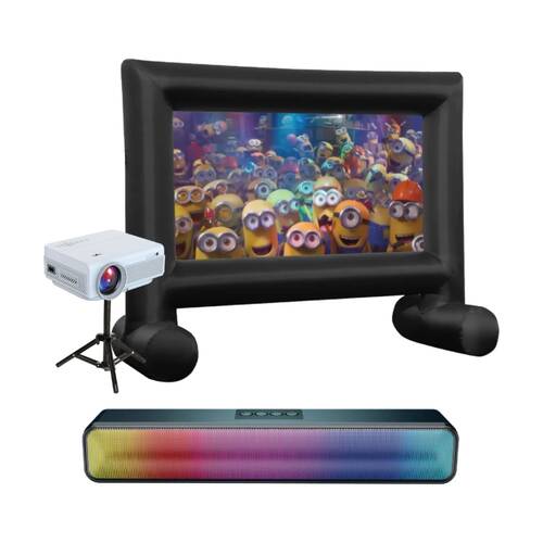 3pc Laser 1080P Inflatable Screen Outdoor Cinema Set 144 Inch Multicolour
