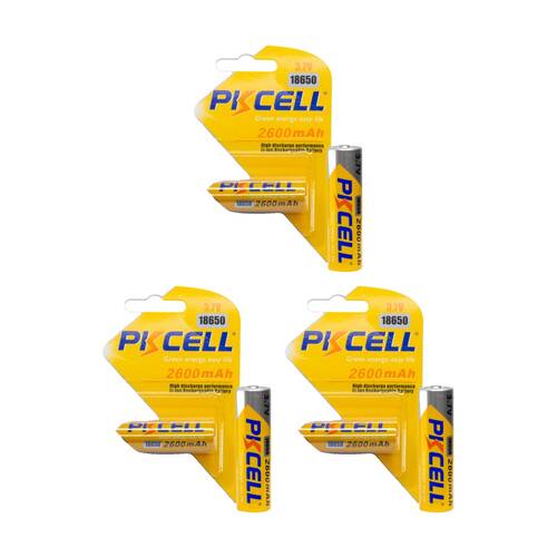 3PK Pkcell 3.7V 2600Mah 18650 Lithium Ion Battery Rechargeable Flat Top 2600mAh