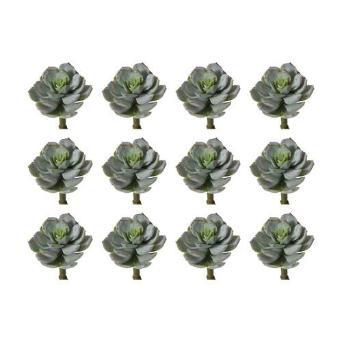 12PK E STYLE Echeveria Opalina Pick Artificial Succulent Stem Plastic Wire Grey