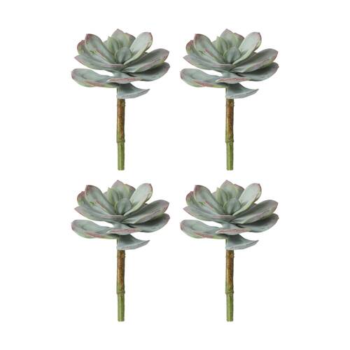 4PK E Style Echeveria Prince Stem Artificial Succulent Plastic Wire Green Red