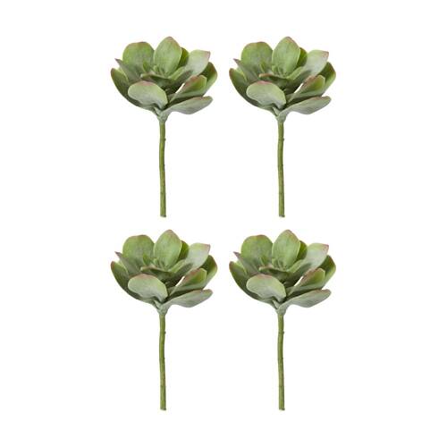 4PK E Style Flapjack Succulent Stem Artificial Plant Wire Green Red 23x23x38cm