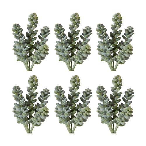 6PK E Style Bell Sedum Pick Artificial Succulent Stem Wire Green Red 7x7x15cm