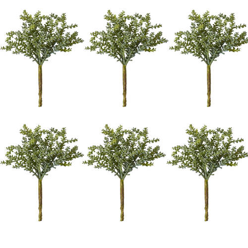 6PK E Style Senecio Stem Artificial Plant Plastic Wire Green 12x12x19cm