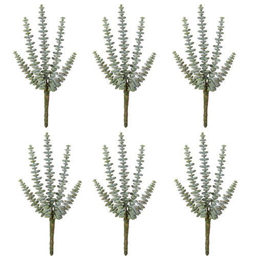 6PK E Style String Of Buttons Sedum Stem Artificial Succulent Plastic Wire Grey
