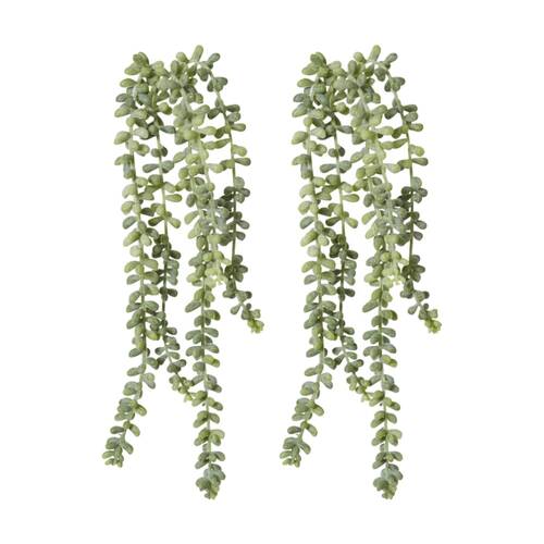 2PK E Style String Of Pearls Artificial Plant Stem Plastic Wire Grey Green 42cm