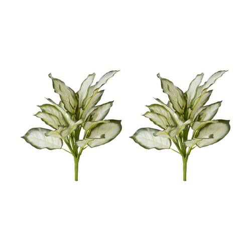 2PK E Style Aglaonema Bush Artificial Plant White Green Plastic Fabric Wire 40cm