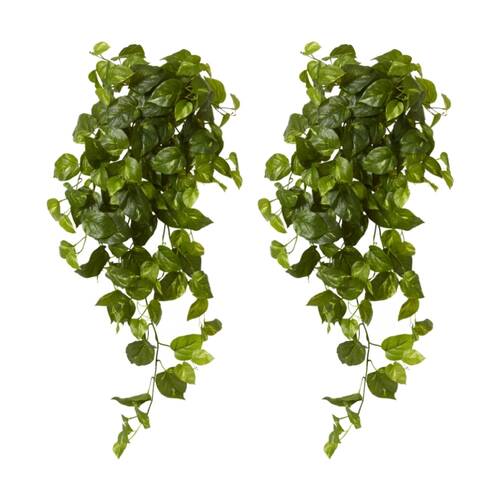 2PK E Style Pothos Golden Hanging Plant Artificial Variegated Plastic Wire 104cm