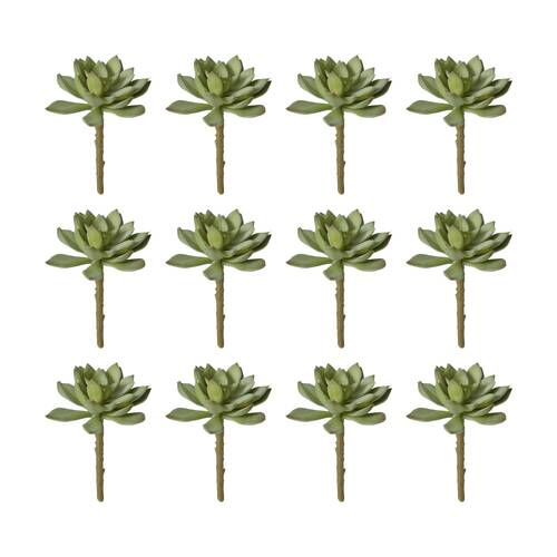 12PK E STYLE Echeveria Stem Artificial Plant Indoor Decoration Green 11x11x14cm