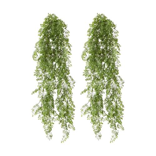 2PK E Style Rue Hanging Bush Plastic Wire Green Interior Plant 24x16x89cm