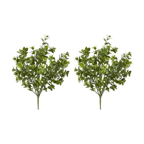 2PK E Style Jasmin Budding Bush Plastic Wire Indoor Plant White Green 28x28x44cm