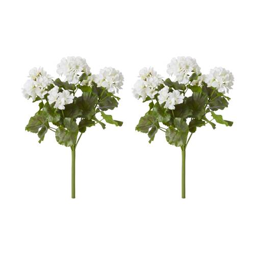 2PK E Style Geranium Outdoor Bush Artificial Plant Indoor Use White 23x26x41cm