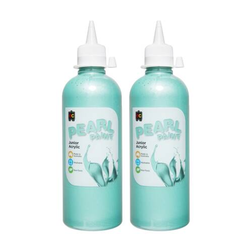 2PK Educational Colours Pearl Paint Junior Student Acrylic Green 500ml