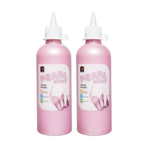 2PK Educational Colours Pearl Paint Junior Student Acrylic Pink 500ml