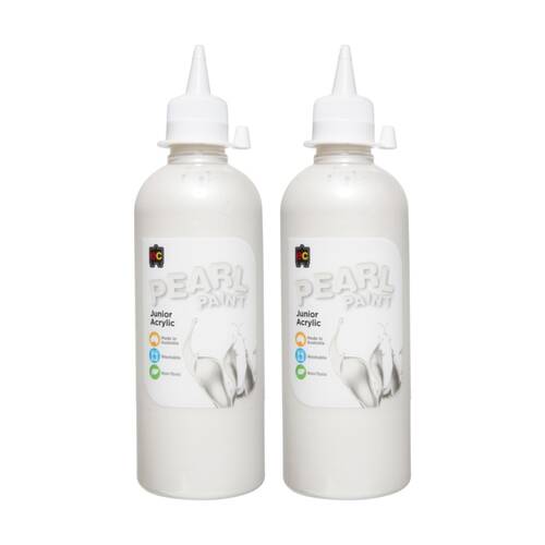 2PK Educational Colours Pearl Paint Junior Student Acrylic White 500ml