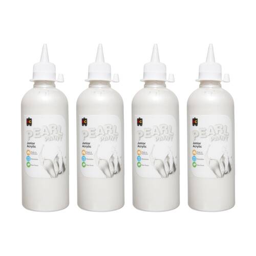 4PK Educational Colours Pearl Paint Junior Student Acrylic White 500ml
