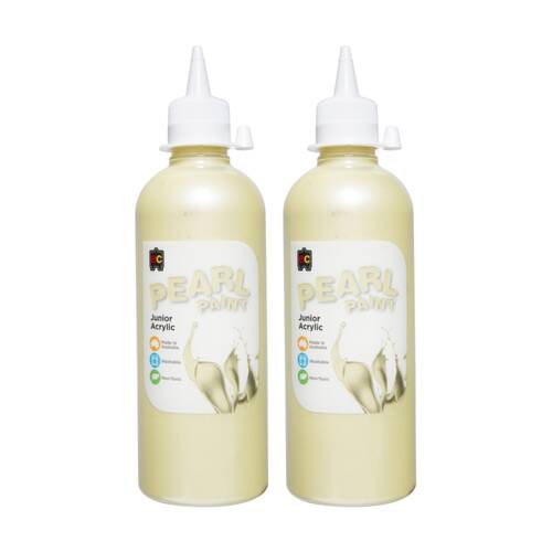 2PK Educational Colours Pearl Paint Junior Student Acrylic Yellow 500ml