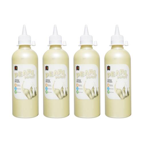 4PK Educational Colours Pearl Paint Junior Student Acrylic Yellow 500ml
