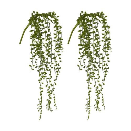 2PK E Style String Of Pearls Hanging Plant Plastic Wire Green 13x7x49cm