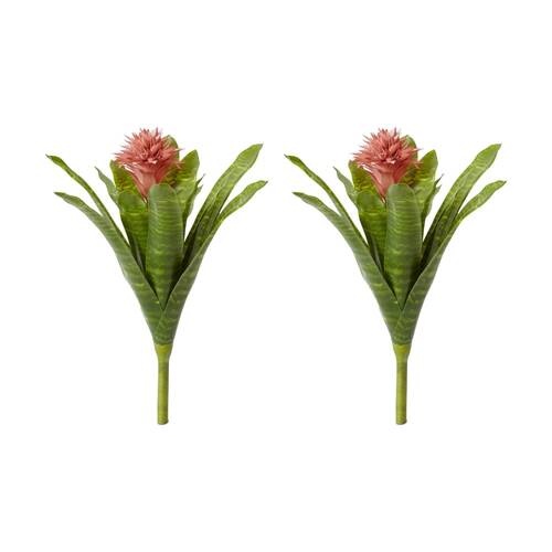 2PK E Style Bromeliad Plant Artificial Fully Assembled Pink Green 30x30x50cm