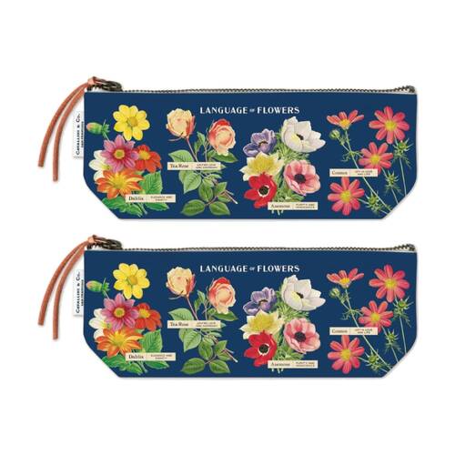 2PK Cavallini Language Of Flowers Mini Zipper Pouch Bag Vintage Botanical Design