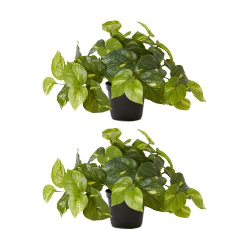 2PK E Style Pothos Golden Potted Plant Variegated Artificial Decor 35x35x24cm