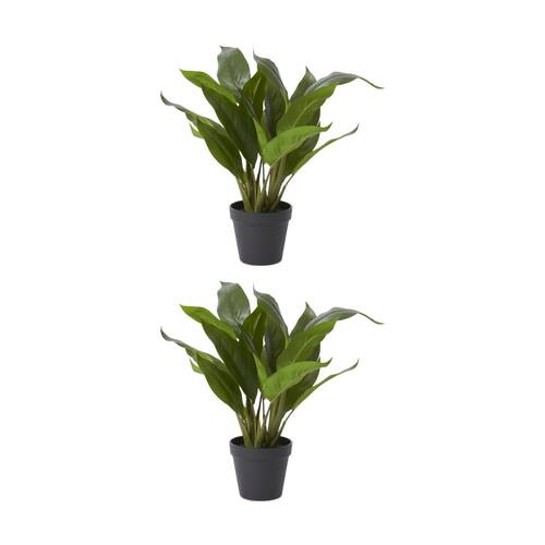 2PK E Style Lily Peace Plant Potted Plastic Fabric Wire Green 38x36x47cm