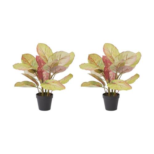 2PK E Style Aglaonema Plant Potted Plastic Fabric Wire Green Red 42x34x46cm