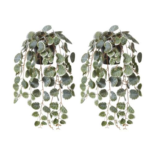 2PK E Style String Of Hearts Plant Potted Plastic Fabric Wire Green 24x18x38cm