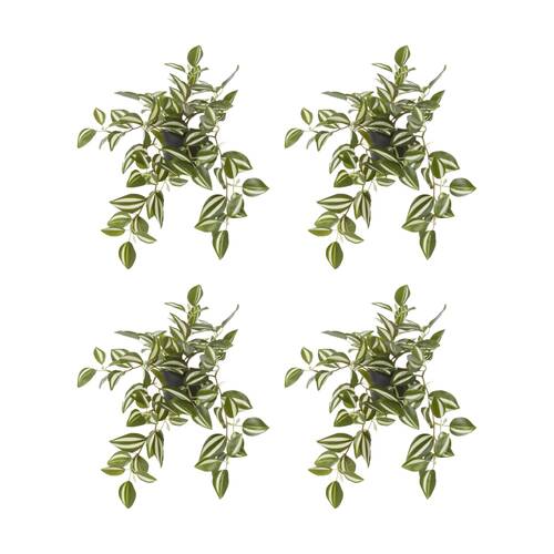 4PK E Style Wandering Jew Plant Potted Plastic Fabric Wire Green 34x28x36cm