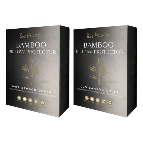 2x Bas Phillips Bamboo Pillow Protector Pillowcase 50cm x 75cm White