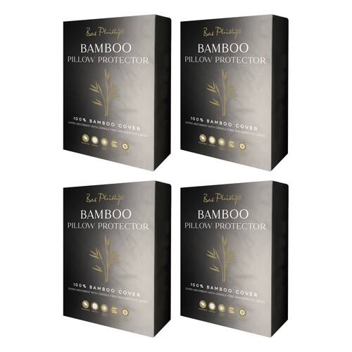 4x Bas Phillips Bamboo Pillow Protector Pillowcase 50cm x 75cm White