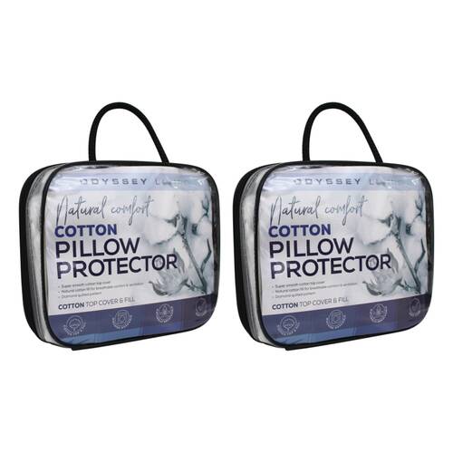 2x Odyssey Living Cotton Quilted Pillow Protector Pillowcase 50cm x 75cm White