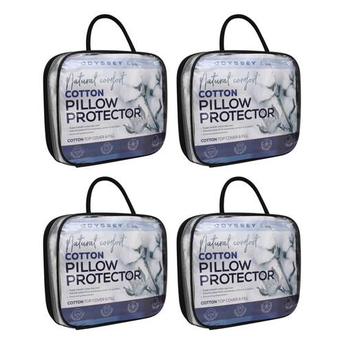4x Odyssey Living Cotton Quilted Pillow Protector Pillowcase 50cm x 75cm White