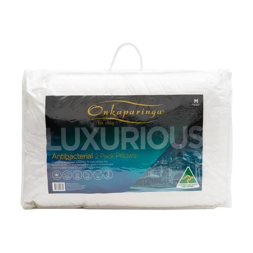 2pc Onkaparinga Luxury Antibacterial Pillows With Cotton Sateen Cover Breathable