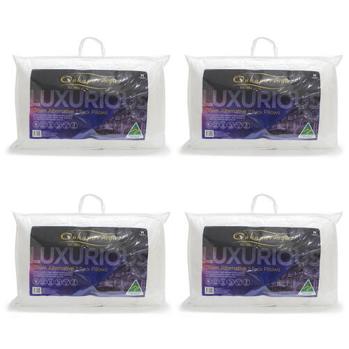 4x 2pc Onkaparinga Down Alternative Pillows Microfibre Polyester Fill Ultra-Soft