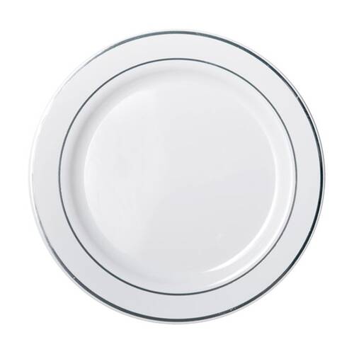 24x 6pc Partyware Heavy Duty Dinner Plates Set W/ Silver Lining 260mm White