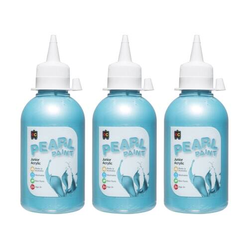 3PK Educational Colours Pearl Junior Student Acrylic Paint Blue 250ml 3y+