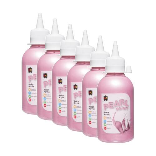6PK Educational Colours Pearl Junior Student Acrylic Paint Pink 250ml 3y+