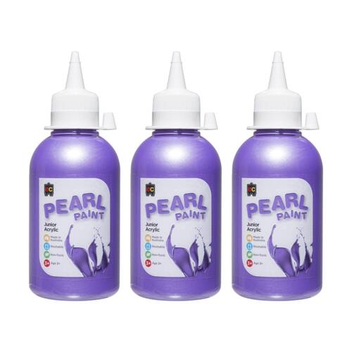 3PK Educational Colours Pearl Junior Student Acrylic Paint Violet 250ml 3y+