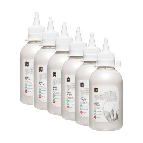 6PK Educational Colours Pearl Junior Student Acrylic Paint White 250ml 3y+