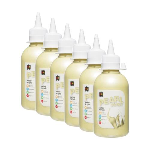 6PK Educational Colours Pearl Junior Student Acrylic Paint Yellow 250ml 3y+
