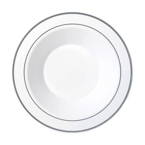 12x 6pc Partyware Reusable Heavy Duty Bowl Set W/ Silver Lining 190mm White