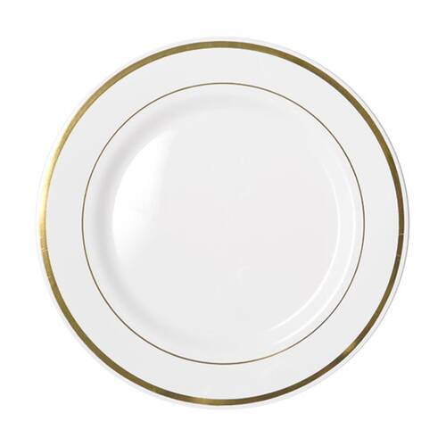12x 6pc Partyware Heavy Duty Dinner Plates Set W/ Gold Lining 260mm White