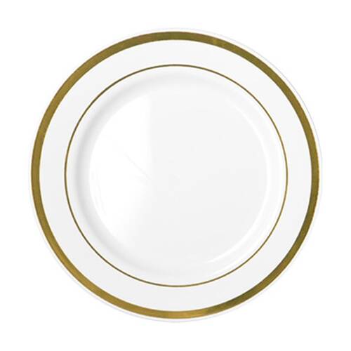 48x 6pc Partyware Heavy Duty Lunch Plates Set W/ Gold Lining 190mm White